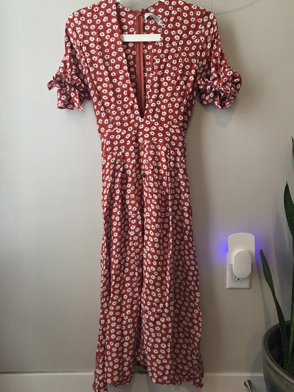Faithfull the Brand Red Floral Maxi Dress with Tie Sleeves